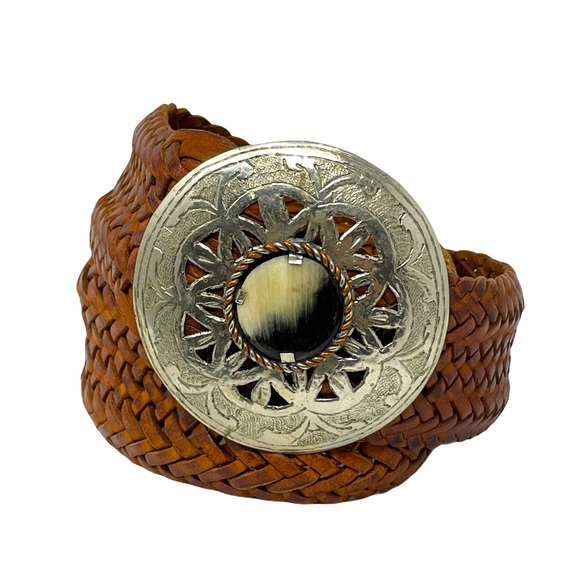 Vintage Accessories - Vintage Moroccan Woven Leather Belt Horn Buckle